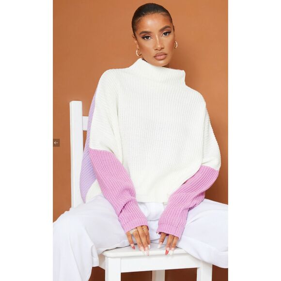 Pretty Little Thing Lilac Oversized Color Block Sweater Size Medium NWT - Picture 1 of 5